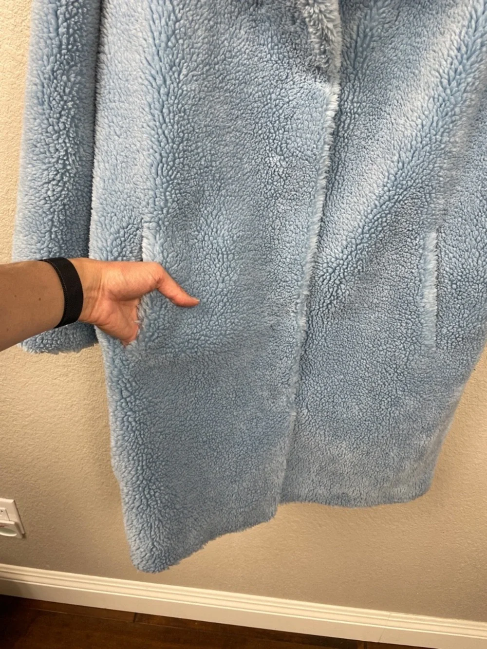 NWT Stand Studio Camilla Cocoon Coat Faux Fur Fleece Blue Sz 36